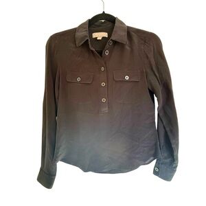 Banana Republic Black 100% Silk‎ Long Sleeve Minimalist Button Down XXS
